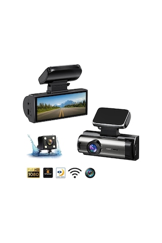 A-88 3" Dvr Araç İçi Kamerası Lcd Ekranlı Gece Görüşlü 3 Kameralı G-sensör Wi-fi 1080p Diğer