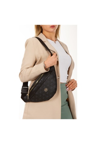 Newish Polo Kadın Desenli Çapraz Omuz Askılı Bel Ve Omuz Çantası - New345 Siyah