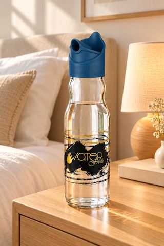 Water Fresh 700 Ml Çevrilebilir Kapaklı Cam Sürahi Başucu Ve Çalışma Masası Sürahisi Lacivert - 927537818