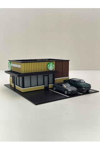 3d Baskı 1/64 Ölçekli Kahve Dükkanı Bina Tasarımlı Diorama Araç Sergileme Garajı