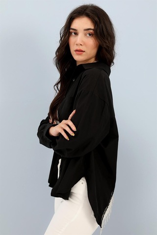 Gömlek Cepli Arkası Zincir Detaylı - Siyah-siyah Siyah