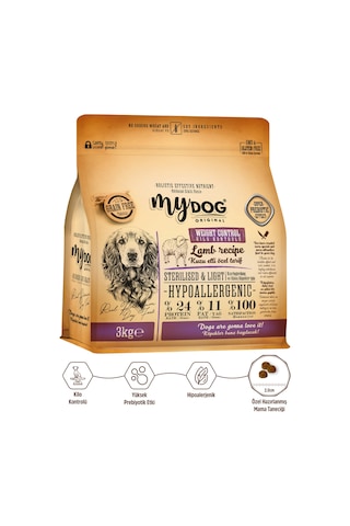 Mydog Az Tahıllı Kuzu Etli Diyet & Kısır Köpek Maması 3kg