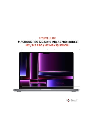 NovStrap Apple Uyumlu MacBook Pro 2023 16 inç M2 Pro Max A2780 ile Ekran Koruyucu Parlak Nano Film