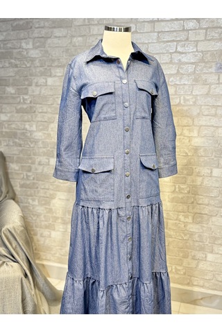 Maison Meda Denim Tesettür Elbise Mavi