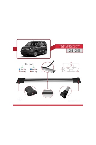 Toyota Proace City 2019-2022 Arası İle Uyumlu Fly Model Ara Atkı Tavan Barı Gri 3 Adet Bar