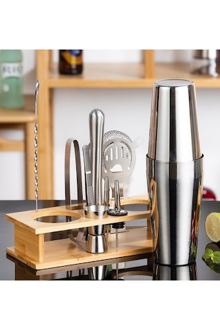 Wondernest Tepsili Shaker Seti, Bambu Çerçeve Barmen Bar Lichen Boston