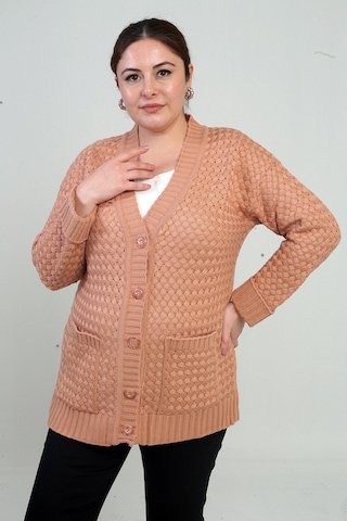 By Saygı Kadın Sepet Örgü Model Cepli Tunik Hırka Soğan Kabuğu