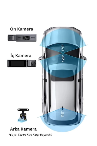 Kingline Wifi K16 1080p Ekranlı 3 Kameralı Araç Kamerası