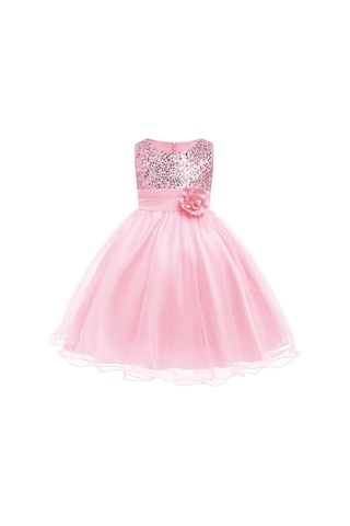 Kız Çocuk Pullu Payetli Abiye Elbise-Pembe