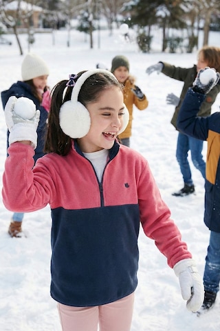 Lela Yumuşak Dokulu Yarım Fermuarlı Renk Bloklu Dik Yaka Unisex Çocuk Polar 5905004 Fuşya-Lacivert