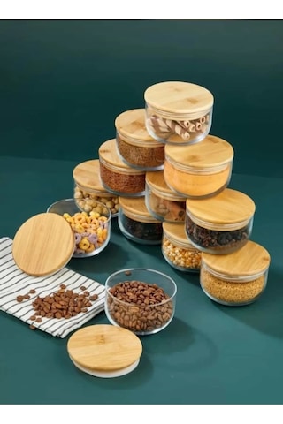 Morponi Bambu Kapaklı Cam Erzak Kavanozu 6'lı 380 ML