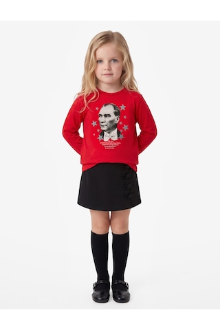 Koton Atatürk Baskılı Pamuklu Bisiklet Yaka Uzun Kollu Tişört Kırmızı 7wmg10219ak
