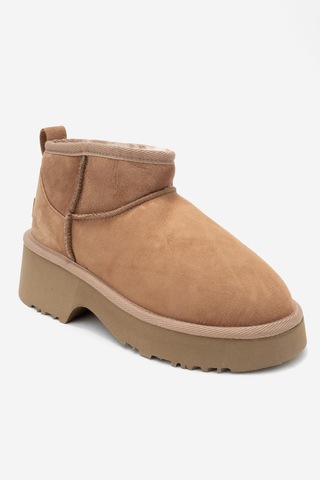 Luvishoes Luvi Shoes Ary Taba Süet Hakiki Deri Kürklü Platform Tabanlı Kadın Mini Bot Taba