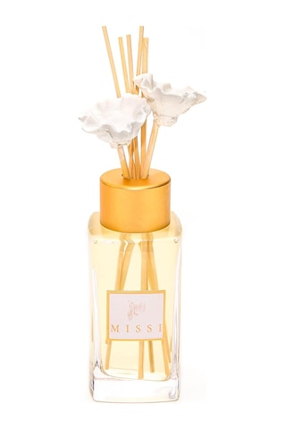 180 Ml Kare Şişe Ekru Çiçek Bambu Çubuklu Vanilya Sandal Oda Kokusu Abundance Prosperity
