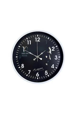 Beyaz 36 Cm Atatürk Modern Tasarım Duvar Saati Çok Renkli