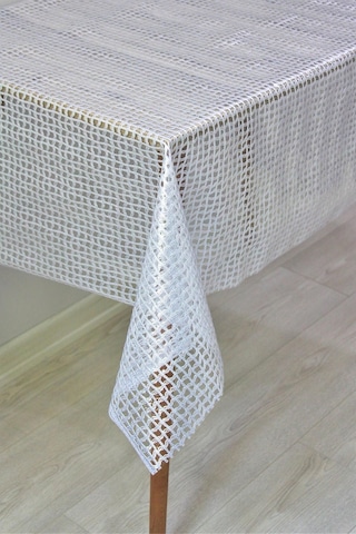 Pvc Şeffaf Kaplama Silinebilir Masa Örtüsü Örgü Hasır Gümüş