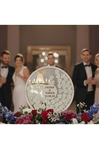 Düğün-nişan Sılver Aynalı Pleksi 50 Cm Yuvarlak Misafir-hatıra Anı Defteri-kutusu + Şövale Ve Kalem Hediyeli