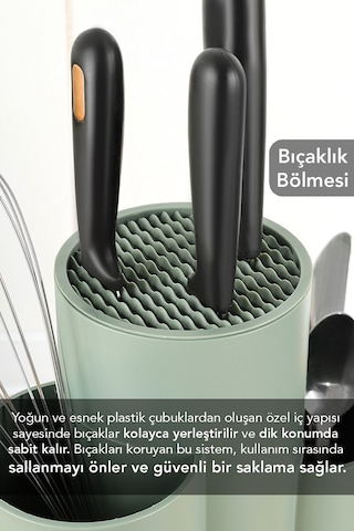 2'li Mutfak Seti - Tezgah Üstü Bölmeli Kaşıklık Bıçaklık Ve Süngerlik Bölmeli Sıvı Sabunluk Yeşil Yeşil