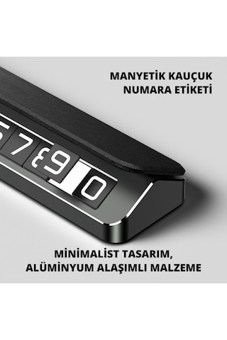 Polham Deri Ve Metal Araç İçi Geçici Park Telefon Numaratörü, Gizlenebilir Numaratör, Manyetik Numaralı 1 Adet