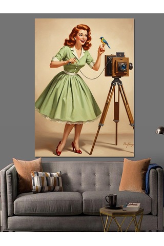Vintage Fotoğrafçı Kadın Elbise Dekoratif Kanvas - Mdf Ahşap Tablo