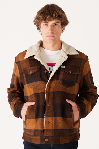 Wrangler Loose Fit Rahat Kesim Dik Yaka Kahverengi Ekoseli Sherpa Ceket W4E0XZY80 Kahverengi