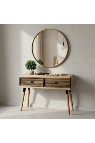 Mobenta Stria Entry: Modern Masif Dresuar 2 Çekmeceli Antre Konsolu - 120x31 Bz-cv Krem-ceviz