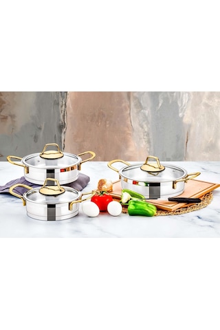 Evimsaray Luna 6 Parça Omlet Set Gold