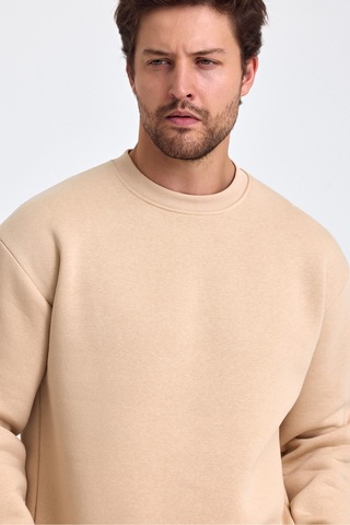 Tarz Cool Erkek Yumuşacık Kumaşlı Regular Fit Yuvarlak Yakalı Sweatshirt Taş