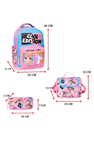 Lkokul Cool Edit Baskılı,3 Lü Kız Çocuk Beslenmeli Ve Kalemlikli