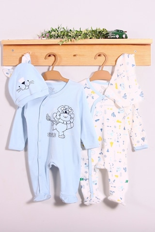 Babydonat Mini Jungle Aslan Desenli Erkek Bebek 4'lü Tulum Setiii Mavi