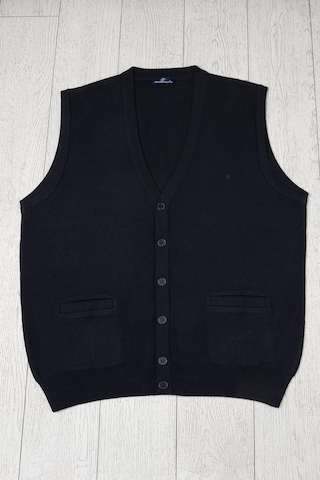 Cepli V Yaka Battal Büyük Boy Düğmeli Yünlü Triko Yelek Lacivert