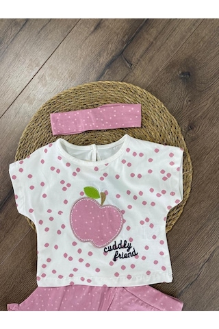 Bebicix Elma Desenli Şortlu 2'li Takım Pembe