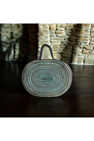 Hasır Çanta, Silindir Çanta, Tasarım Çanta, Siyah Oval El Çantası Siyah