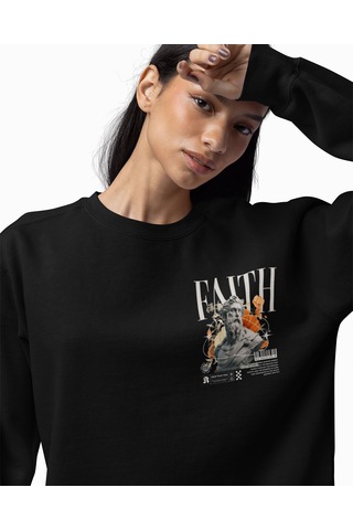 Baskılı Unisex, Sıfır Yaka Regular Sweatshirt Siyah