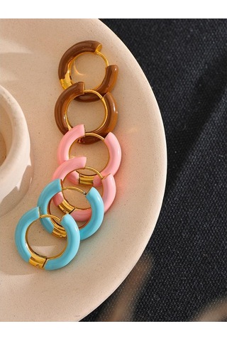 Kahverengi Eetit 20mm Şeker Renk Mavi Pembe Kahverengi Emaye Paslanmaz Çelik Içi Boş Hoop Küpeler Altın Basit Trendy Y2k Tatlı Takı Hediye Çok Renkli