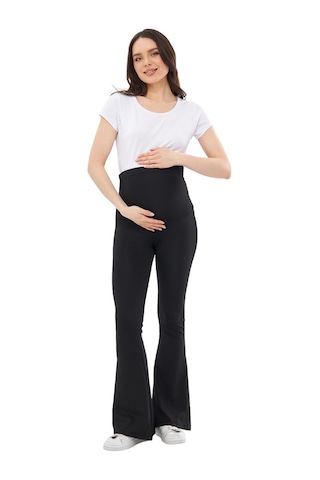 Luvmabelly Myra8120 Toparlayıcı İnce Dalgıç İspanyol Paça Beli Ayarlanabilir Hamile Tayt Siyah