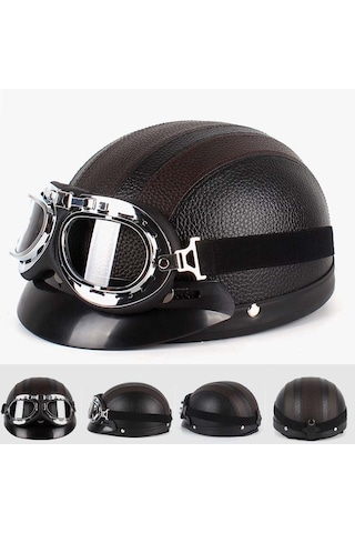 Bsddp A0318 Gözlüklü Pu Kask, Boyut: Bir Boyut Siyah Kahverengi Kahverengi