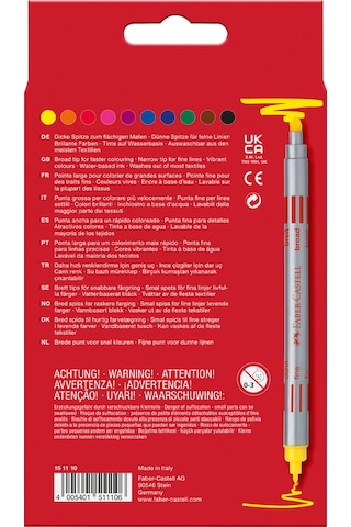 Faber-Castell Çift Taraflı Keçeli Kalem 10 Renk, Kalın ve İnce Uçlu, Canlı Renkler, Su Bazlı Mürekkep