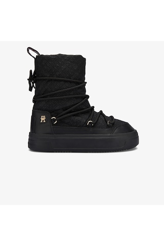Tommy Hilfiger Lace-up Monogram Kadın Siyah Bot Düz Fw0fw08430 Siyah