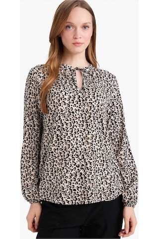 Defacto Regular Fit Bisiklet Yaka Leopar Desenli Uzun Kollu Bluz N1809az26sper103 Ekru-er103