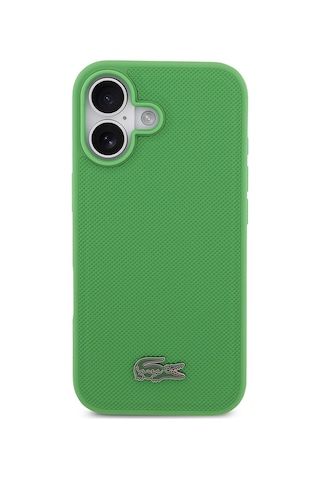 Apple Uyumlu iPhone 17 Kılıf Lacoste Lisanslı M-safe Özellikli Pu Pike Desenli Metal Logolu Kartlıklı Kapak Yeşil Yeşil