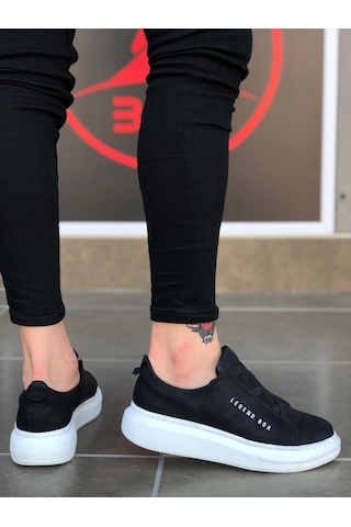 Yüksek Taban Çapraz Bant Siyah Beyaz Erkek Ayakkabı Sneaker Spor Ayakkabı Siyah - Beyaz