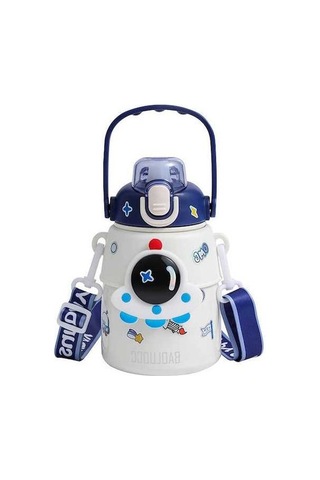 Maoyaya 850ml Astronot Karikatür Paslanmaz Çelik Taşınabilir Kayışlı Çocuk Su Şişesi Izoleli Beyaz Beyaz