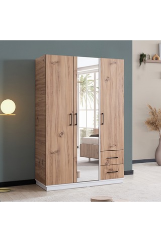 Gardırop Efes 3 Kapaklı Gardırop,dolap Ceviz Krem Ahşap