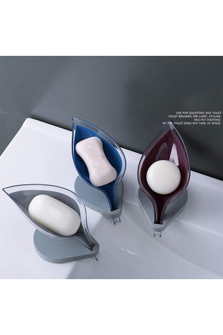 Kendinden Boşaltmalı Sabun Kutusu, Yaprak Şeklinde Sabun Boşaltma Bulaşık Dekoratif Banyo Sabunluk Mutfak İçin Sabun Kuru Tutmak 6