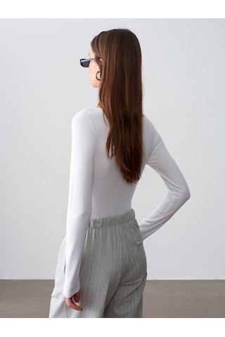 Dilvin 32549 Kayık Yaka Bodysuit-beyaz Beyaz