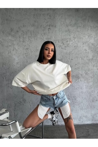 Buğrahayalin Düz Biskilet Yaka T-shirt - Beyaz Beyaz