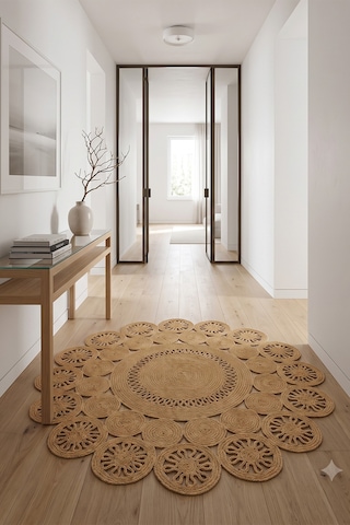 Jüt Hasır Yuvarlak Kilim Halı Yolluk Dekoratif Örgü Halı Doğal Görünümlü Bohem Kilim Salon Oturma Odası Balkon Mutfak Yatak Odası Koridor 7234bambu