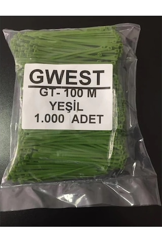 Gwest 2,5X100Mm. (10Cm.) Yeşil Renk Plastik Kablo Bağı 1000 Adet