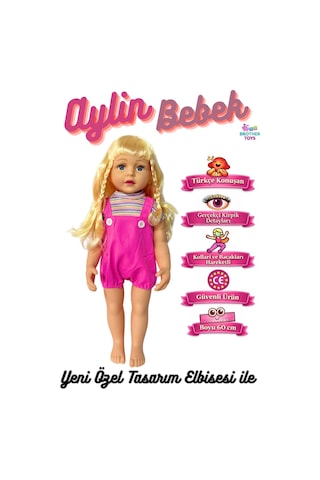 Büyük Boy Türkçe Konuşan Aylin Bebek Et Bebek Gövde Ve Bacaklar Yumuşak Pvc 60 Cm